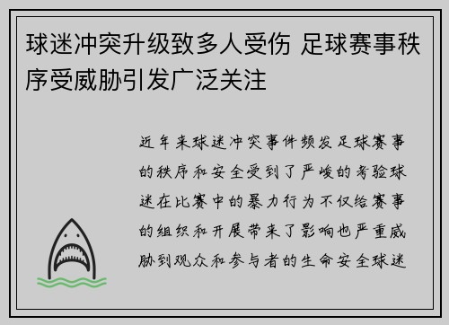 球迷冲突升级致多人受伤 足球赛事秩序受威胁引发广泛关注
